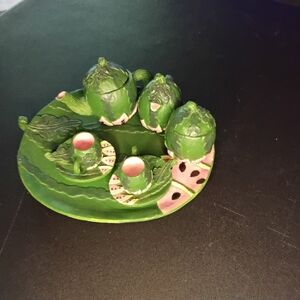 Watermelon Green and Pink Miniature Tea Set